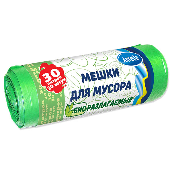 Пакеты д/мусора 30л (30шт/рул) ПНД 6мкм 48*56 зеленые биоразлагаем. (21367) оптом в Торус