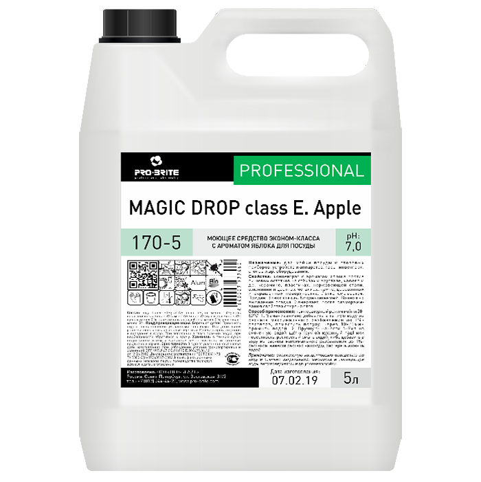 MAGIC DROP сlass E Apple (Мэджик Дроп класс Е Эппл) 5л. Средство эконом  д/мытья посуды (170-5) оптом в Торус