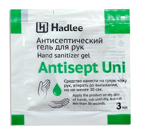 ВЫВЕДЕН HADLEE Antisept Uni 3мл саше (Антисепт Юни) антисепт. гель для рук  (4207-с) оптом в Торус