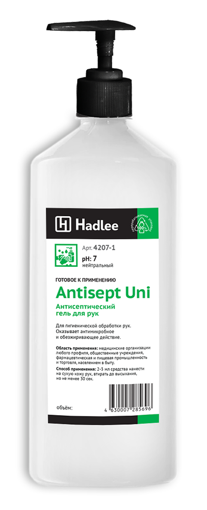 ВЫВЕДЕН HADLEE Antisept Uni 1л (Антисепт Юни) антисептический гель для рук с дозатором (4207-1) оптом в Торус