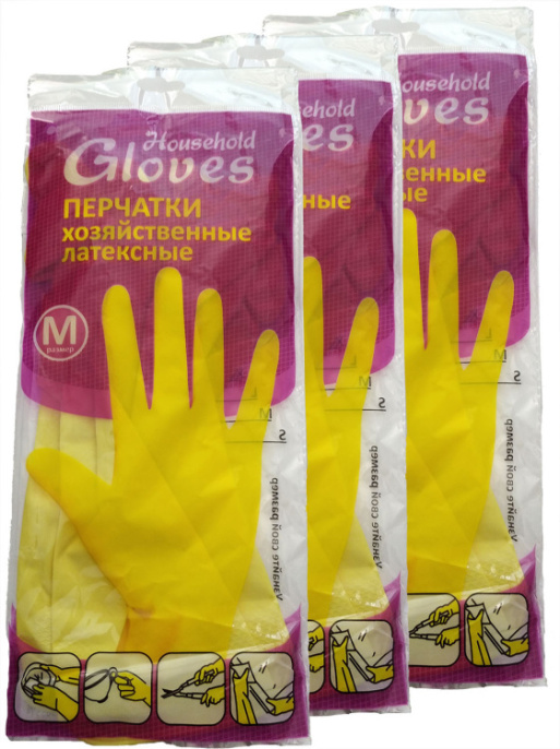 Перчатки латексные хозяйственные р-р M, household GLOVES/LIBRY (40 гр)