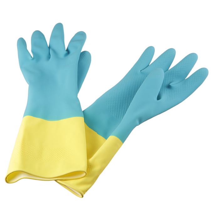 Перчатки латексные хозяйственные р-р XL, household GLOVES/LIBRY -Bi-color,сине/жёлтые