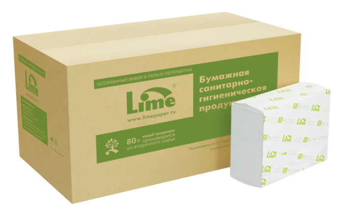 Полотенца бумажные листовые LIME Premium Z-сложения, 2-слойные, 180 листов, H2 (230180)
