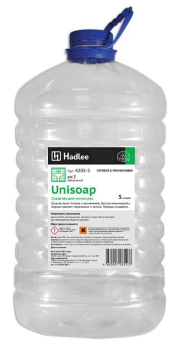 HADLEE Unisoap 5л ПЭТ (Юнисоп) мыло жидкое для рук, белое (4205-5)